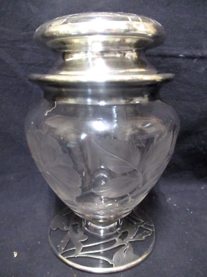 ANTIGO frasco de perfume de vidro prata esterlina grande Gorham 1800s FLORAL GRAVADO 6,75" - Imagem 1 de 4