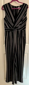 Emma & Michele Jumpsuit Black & White Stripe Wide Leg,Pockets Sz 8 Preowned - Picture 1 of 9