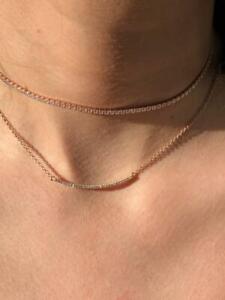 Rose Gold Sterling Silver White Sapphire Thin Design Choker Tennis Necklace Gift