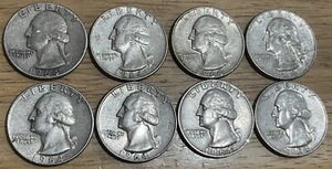 8 ~ 1964 and 1964-D Washington Quarters ~ Denver & Philadelphia Mints 90% SILVER - Picture 1 of 4