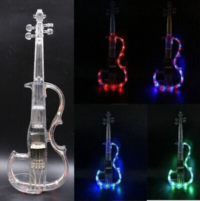 Electric Crystal Violin 4/4 Acrylic Transparent Body 4 Color Led Light Nice Tone - Image 1 of 4