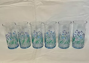 Juego de 6 vasos florales vintage Libbey primavera púrpura y azul 6,3" de alto - Imagen 1 de 6