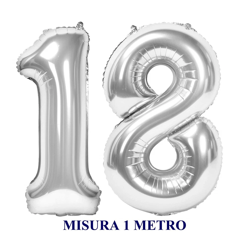 PALLONE PALLONCINO 18 ANNI ARGENTO MYLAR 1 METRO COMPLEANNO DECORAZIONI FOIL - Immagine 1 di 1