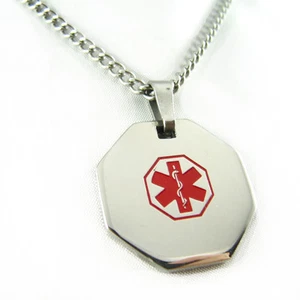 MyIDDr - Collar de identificación de alerta médica de acero para cáncer de mama para mujer, pregrabado - Imagen 1 de 3