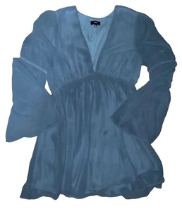 Vestido túnica Lucca transparente manga larga campana M azul fluido ligero diseño elegante - Imagen 1 de 3