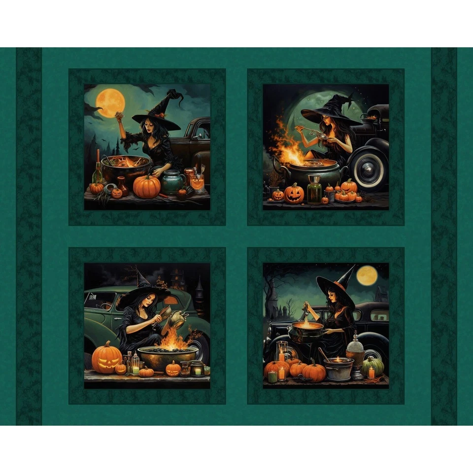 MAGIC SPELL Fabric Pillow Quilt Panel, Witches Brew, Halloween, Holiday - Image 1 of 1