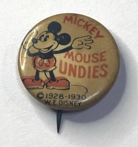 Vintage 1928-1930 Mickey Mouse Undies Pin-Back Button – Walt Disney Collectible - Imagen 1 de 3