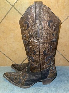 Botas Occidentales Corral Marrón Cuero con Incrustaciones Tachonadas Talla 9 M ENVÍO GRATUITO - Imagen 1 de 9