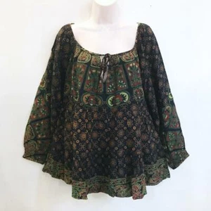 Sacred Threads Hippie Boho Festival Mandala Block Print Peasant Top 219675 OS - Picture 1 of 2