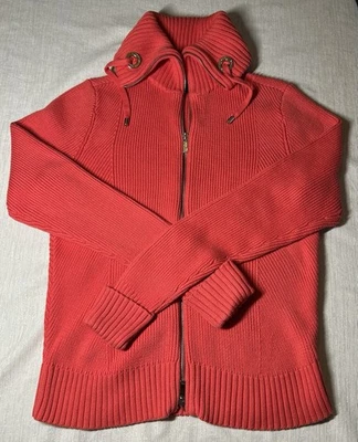 Cárdigan Suéter Grande Lauren Ralph Lauren Coral Completo 2 Vías Cremallera Grueso Tejido Foto 1 de 4