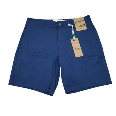 Tailor Vintage Greenwich Chino Shorts Stretch Khaki Linen Size 30 Navy Blue - Image 1 of 4