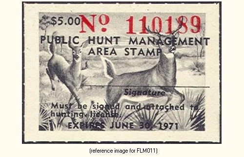 D2K Florida Hunt Mgmt Area 1970 $5.00 (black,deer) - Image 1 of 1