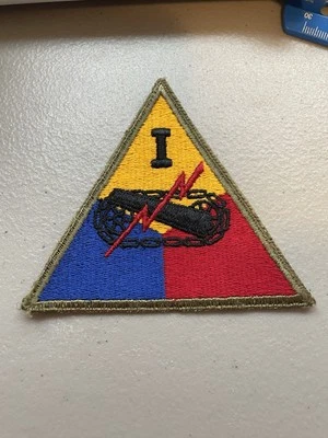 Vtg WW2 U.S. Army 1st Armored Division Early Tank Patch Patton Trained Green Bk. - Image 1 of 4