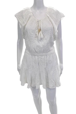 Mini Vestido Elan Para Mujer Bordado Ojales Cuello en V Sin Mangas Blanco Talla S Foto 1 de 4