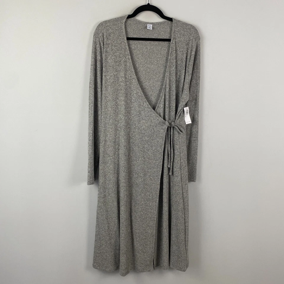 Vestido Old Azul Marino Calce y Acampanado Envolvente Delantero Punto Acanalado Talla XL Manga Larga Gris Foto 1 de 4