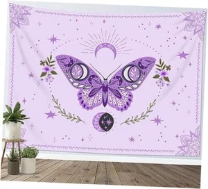 Butterfly Tapestry Wall Hanging Floral Plant Botanical 40L" x 60W" Purple - Picture 1 of 8
