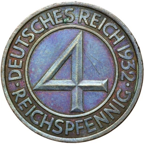 German Reich - J. 315 - Coin - 4 Reichspfennig 1932 J - Brüning Thaler RARE - Picture 1 of 2