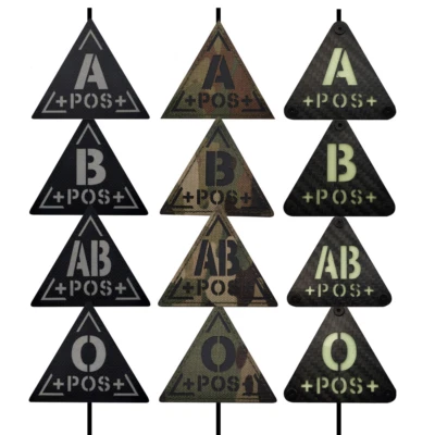 IR Reflective Blood Type Hook Loop Patch A B AB O POS Emblem Back Fastener Badge - Image 1 of 4