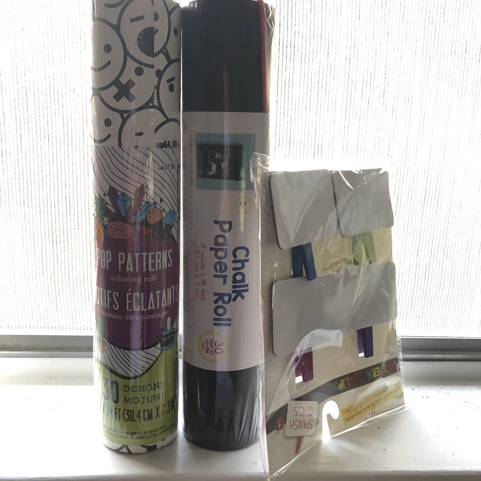 Rollo de tiza (30 pies) para dibujo + rollo para colorear patrones pop 30 motivos de diseño Foto 1 de 1