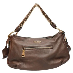 PRADA leather Shoulder Bag leather Brown Women - Picture 1 of 21