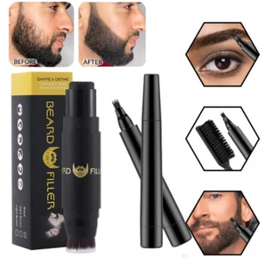 Waterproof Beard Pencil Filler Hair Grower Long Last Moustache Eyebrow Brush Kit - Picture 1 of 25