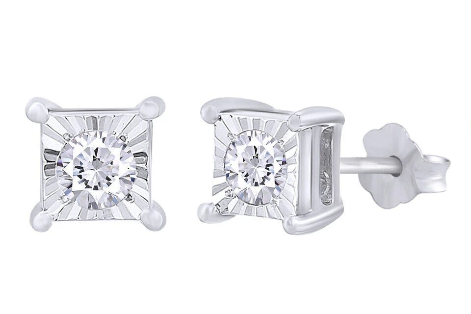 Aretes milagrosos de diamantes redondos naturales de 1/10 quilate de plata de ley 925 Foto 1 de 1