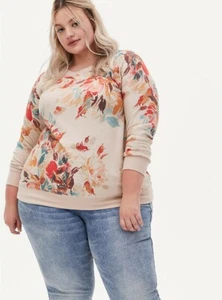 Torrid Floral Fall Sweatshirt Crewneck Fleece Pullover Beige NWT New 1X - Picture 1 of 3
