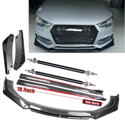 Front Rear Bumper Lip+78.7"Side Skirt Extension For Audi A5 A4 A3 Body Kits N Foto 1 de 4