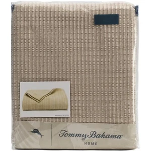 TOMMY BAHAMA Bamboo Woven Blanket Full/Queen Natural Textured Cotton - Picture 1 of 7
