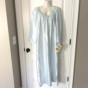 VINTAGE KOMAR Maxi Night Gown Satin blue Size M tag Roses prairie cottage USA - Picture 1 of 9