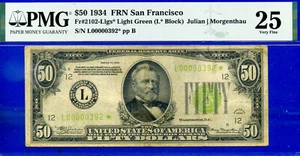 1934 $50 Federal Reserve Note PMG 25 3rd finest star low three digit serial 392 - Picture 1 of 3