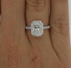 1.25 Ct Halo Pave Radiant Cut Diamond Engagement Ring SI2 H White Gold Treated