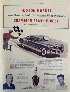 1952 Champion Spark Plugs Nascar Hudson Hornet Herb Thomas Toledo VTG Print Ad - Picture 1 of 1