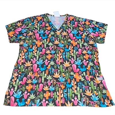 UA скрабы размер большой серый розовый Western кактус растение скраб рубашка Топ медсестра ветеринар Tech - Изображение 1 из 4