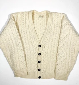 Cárdigan vintage LL Bean 100 % lana para mujer M marfil Irlanda grueso pescador abuelo - Imagen 1 de 15