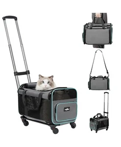 Rolling Pet Carrier Airline Approved Rolling cat Dog Carrier Paw Ballet - Picture 1 of 5