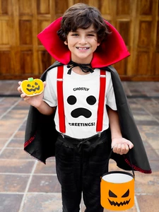 Youth Toddler Ghostly Greetings T Shirt Halloween Boo Scary Movies Kids Costume - Picture 1 of 8