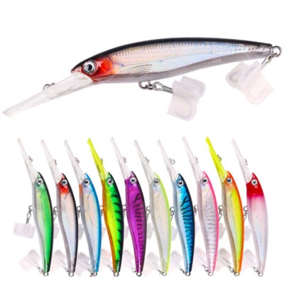 10 Stück Trolling Minnow Salzwasser Lure Schwimmköder Angeln Köder Haken Barsch - Bild 1 von 4