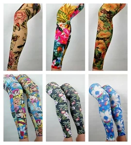 Patterned Tights Footless Printed Funky Alternative Tattoo Suspender Quality - Picture 1 of 31