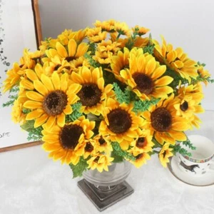 One bouquet 13 Heads Yellow Sunflower Silk Artificial Flowers Home Office Decor - Picture 1 of 9