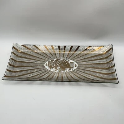 MCM Glass Tray Georges Briard 16.5” Barware Persian Garden Plate Gold 60s Serve - Image 1 of 4
