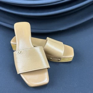 Tory Burch Clog Sandal Pascal Tumbled Heel Slide Brown Leather Woman Tiramisu 7 - Picture 1 of 10