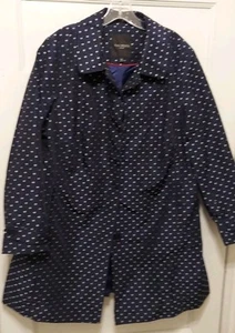 TALBOTS Women's Size 18W Navy Blue Polka Dot 3/4 Length Polyester Coat - Picture 1 of 5
