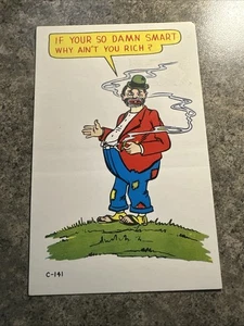 Cartolina d’epoca anni 50 umorismo divertente Laff Gram Hobo C-141 perché non sei ricco - Foto 1 di 6