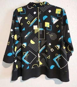 Ali Miles Damen Bluse 1X Geometrisches Abstraktes Muster Schwarz Mehrfarbig 3/4 Arm - Bild 1 von 7