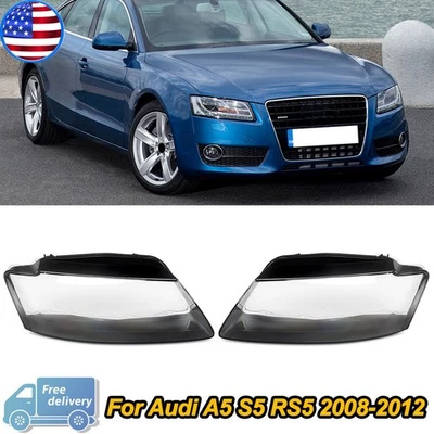 Pair Front Headlight Lens Cover Replacement For Audi A5 S5 RS5 2008-2012 - Image 1 of 4