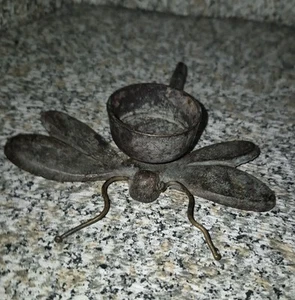 VTG  TAG~Heavy metal Tealight Candle Holder Dragonfly~1999 **Heavy** - Picture 1 of 8