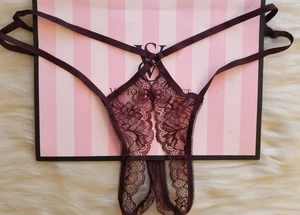 VICTORIA'S SECRET MUY SEXY ENCAJE TIRAS ABIERTO TANGA PANTY BURDEOS MARRÓN MEDIANO - Imagen 1 de 8