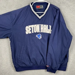 Seton Hall Pirates Jacket Pullover Mens XL Blue Windbreaker Pocket Pro Player - Picture 1 of 7