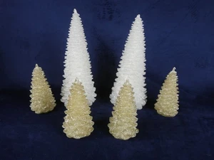 Set of 6 Pottery Barn White & Gold Christmas Tree Candles 12" & 6" NEW - Picture 1 of 7